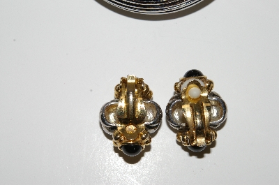 +MBA #99-142  "Vintage Two Tone Bangle Bracelet & Matching Clip On Earrings"