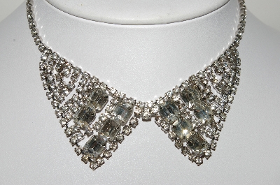 +MBA #99-527  "Vintage Silvertone Clear Crystal Rhinestone Bow Style Choker"