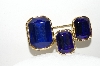 +MBA #99-034  "Vintage Goldtone Blue Acrylic Stone Pin"