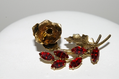 +MBA #99-022  "Vintage Goldtone Red Crystal Rhinestone Rose Pin"