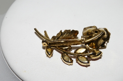 +MBA #99-022  "Vintage Goldtone Red Crystal Rhinestone Rose Pin"