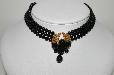 +MBA #99-O73  "Vintage Fancy Black Bead Choker"