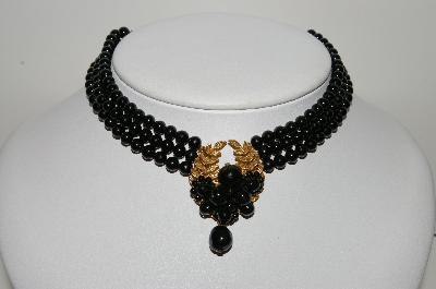 +MBA #99-O73  "Vintage Fancy Black Bead Choker"
