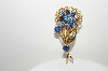 +MBA #99-059  "Vintage Gold Plated Fancy Blue Rhinestone Flower Pin"