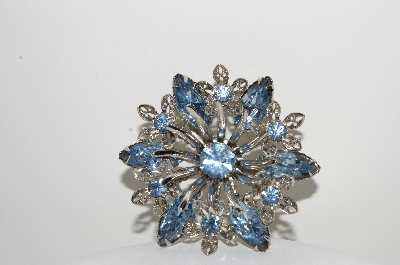 +MBA #99-410  "Vintage Silvertone Blue Crystal Rhinestone Pin"