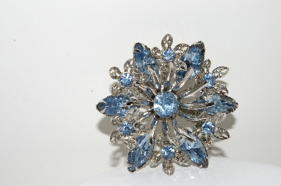 +MBA #99-410  "Vintage Silvertone Blue Crystal Rhinestone Pin"