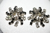 +MBA #99-051  "Vintage Silvertone Clear & Black Crystal Rhinestone Pierced Earrings"