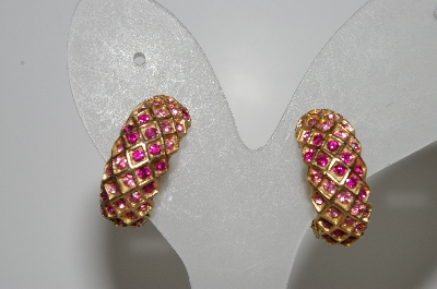 +MBA #99-008  "Florenza Goldtone Dark & Light Pink Crystal Rhinestone Clip On Earrings"