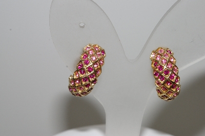 +MBA #99-008  "Florenza Goldtone Dark & Light Pink Crystal Rhinestone Clip On Earrings"