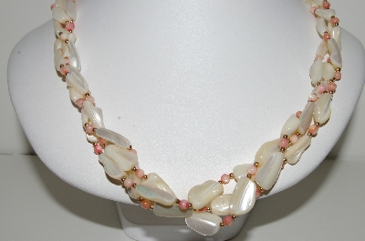 +MBA #99-535  "Vintage White & Pink Mother Of Pearl Fancy Bead Necklace"