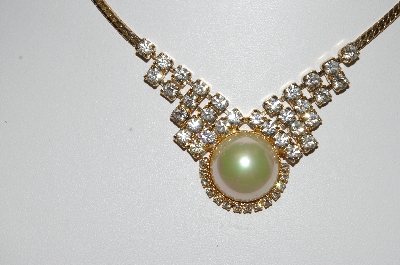 +MBA #99-048  "Vintage Gold Plated Clear Crystal & Faux Glass AB Pearl Chocker"