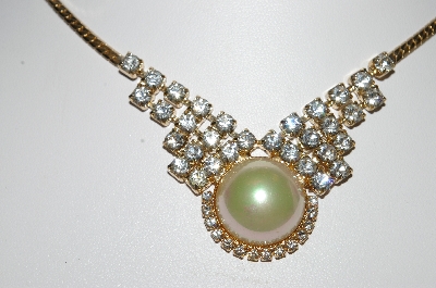 +MBA #99-048  "Vintage Gold Plated Clear Crystal & Faux Glass AB Pearl Chocker"
