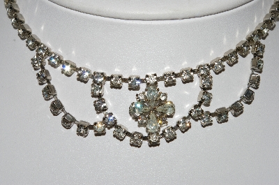 +MBA #99-369  "Vintage Silvertone Fancy Clear Crystal Rhinestone Necklace"