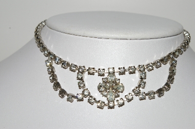 +MBA #99-369  "Vintage Silvertone Fancy Clear Crystal Rhinestone Necklace"