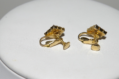 +MBA #99-695  "Vintage Goldtone Red, White & Blue Crystal Clip On Earrings"