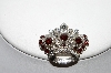 +MBA #99-323  "Vintage Silvertone Clear & Red Crystal Rhinestone Crown Pin"