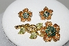 +MBA #99-029   "Vintage Goldtone Tri Colored Rhinestone Flower Pin & Matching Pierced Earrings"