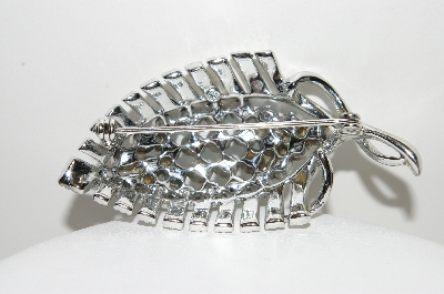 +MBA #99-061  "Coro Silvertone AB Crystal Leaf Pin"