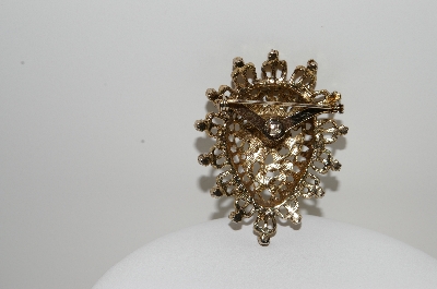 +MBA #99-322  "Vintage Goldtone Faux Pearl & Mulri Colored Rhinestone Pin"