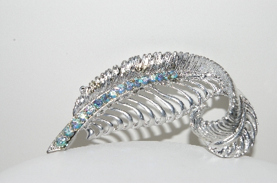 +MBA #99-099  "Signed Vintage Silvertone AB Crystal Rhinestone Leaf Pin"