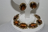 +MBA #99-063  "Vintage Goldtone Brown Glass Stone Bracelet & Matching Earring Set"