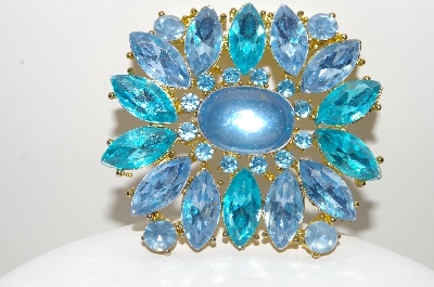 +MBA #99-021  "Vintage Goldtone Multi Colored Blue Acrylic Stone Brooch"