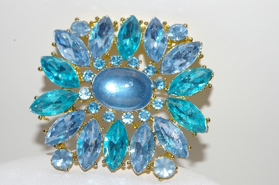 +MBA #99-021  "Vintage Goldtone Multi Colored Blue Acrylic Stone Brooch"