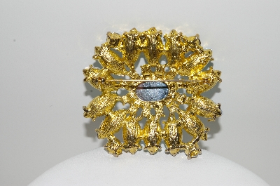 +MBA #99-021  "Vintage Goldtone Multi Colored Blue Acrylic Stone Brooch"
