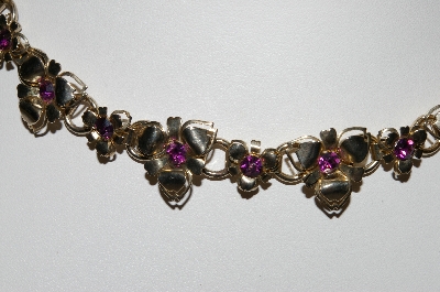+MBA #99-168  "Vintage Gold Filled Purple Crystal Rhinestone Floral  Necklace & Bracelet Set"