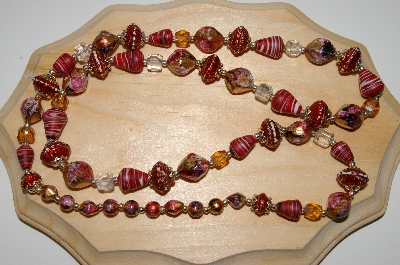 +MBA #99-078  "Vintage Glass & Red Acrylic & Metal Bead Necklace"
