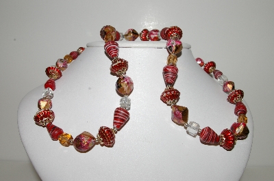 +MBA #99-078  "Vintage Glass & Red Acrylic & Metal Bead Necklace"