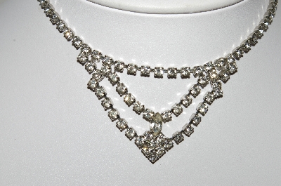 +MBA #99-014  "Vintage Silvertone Fancy Clear Crystal Choker"