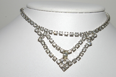 +MBA #99-014  "Vintage Silvertone Fancy Clear Crystal Choker"