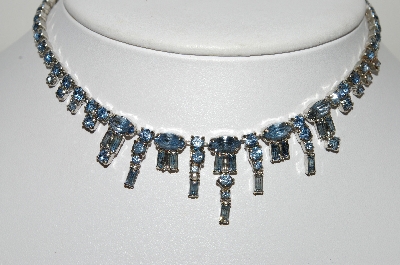 +MBA #99-019  "Vintage Fancy Silvertone Blue Crystal Choker"