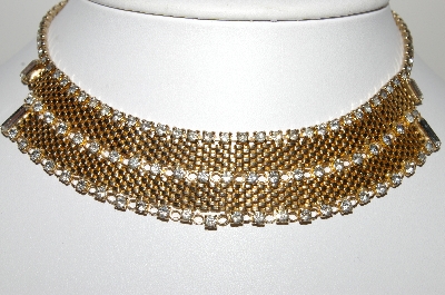 +MBA #99-096  "Vintage Goldtone Mesh Style Crystal Choker & Matching Earrings Set"