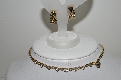 +MBA #99-096  "Vintage Goldtone Mesh Style Crystal Choker & Matching Earrings Set"