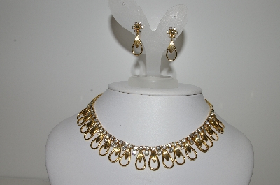 +MBA #99-340  "Sarah Coventry Goldtone Fancy Clear Crystal Rhinestone Necklace & Matching Earrings Set"