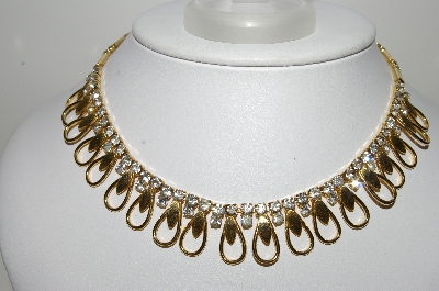 +MBA #99-340  "Sarah Coventry Goldtone Fancy Clear Crystal Rhinestone Necklace & Matching Earrings Set"