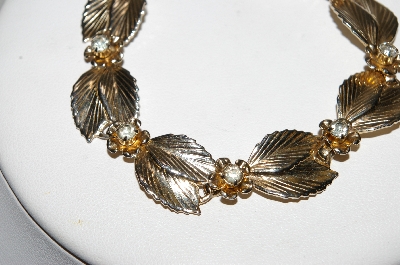 +MBA #99-068  "Vintage Goldtone Clear Crystal Leaf Bracelet"