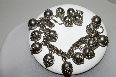 +MBA #99-047  "Vintage Silvertone Fancy Bead Bracelet & Matching Earring Set"