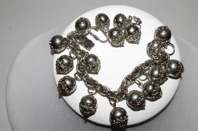 +MBA #99-047  "Vintage Silvertone Fancy Bead Bracelet & Matching Earring Set"