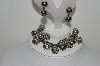 +MBA #99-047  "Vintage Silvertone Fancy Bead Bracelet & Matching Earring Set"