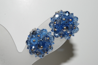 +MBA #41E-058  "Vintage Silvertone Blue Crystal Bead Clip On Earrings"