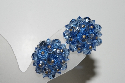 +MBA #41E-058  "Vintage Silvertone Blue Crystal Bead Clip On Earrings"