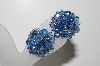 +MBA #41E-058  "Vintage Silvertone Blue Crystal Bead Clip On Earrings"