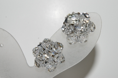 +MBA #41E-153  "Vintage Silvertone 7 Bead Crystal Clip On Earrings"