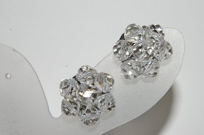 +MBA #41E-153  "Vintage Silvertone 7 Bead Crystal Clip On Earrings"