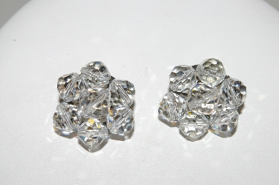 +MBA #41E-153  "Vintage Silvertone 7 Bead Crystal Clip On Earrings"
