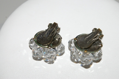 +MBA #41E-153  "Vintage Silvertone 7 Bead Crystal Clip On Earrings"