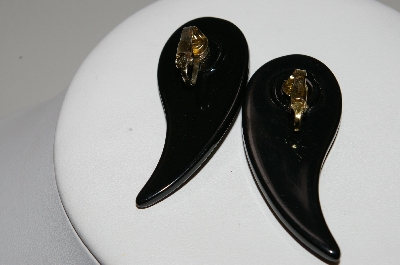 +MBA #41E-116  "Vintage Black Acrylic Multi Colored Crystal Rhinestone Earrings"